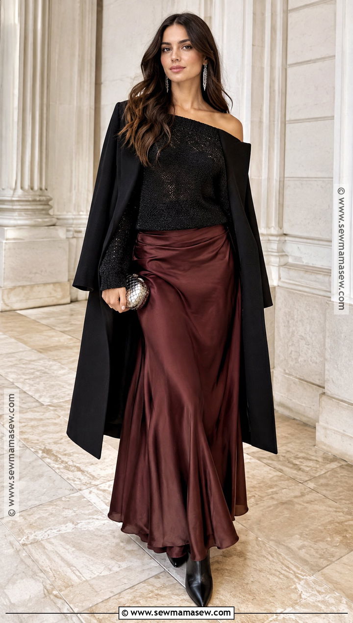 Black Crochet Sweater With A Maxi Skirt - 15 black crochet sweater fall fashion ideas