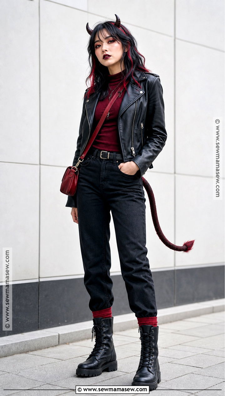 Black Demon Outfit With Leather Jacket - 30 demon outfit ideas