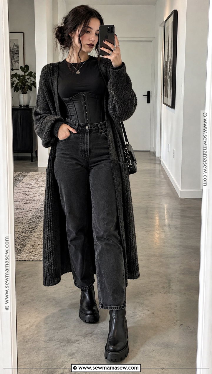 Black Denim And Corset Top Witchy Fall Outfit - 25 witchy fall outfits