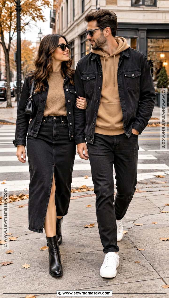 Black Denim Couple Fall Outfit - 20 cute couple fall outfits