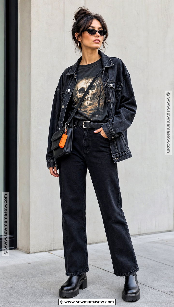Black Denim Halloween Outfit With Graphic T Shirt - 30 Halloween Fashion Outfits