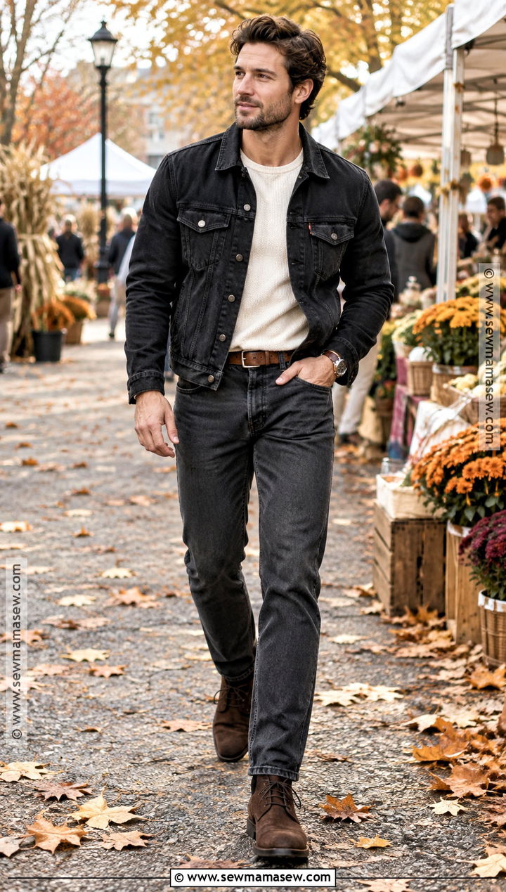 Black Denim Jacket Fall Outfit - 15 fall outfit black ideas for men