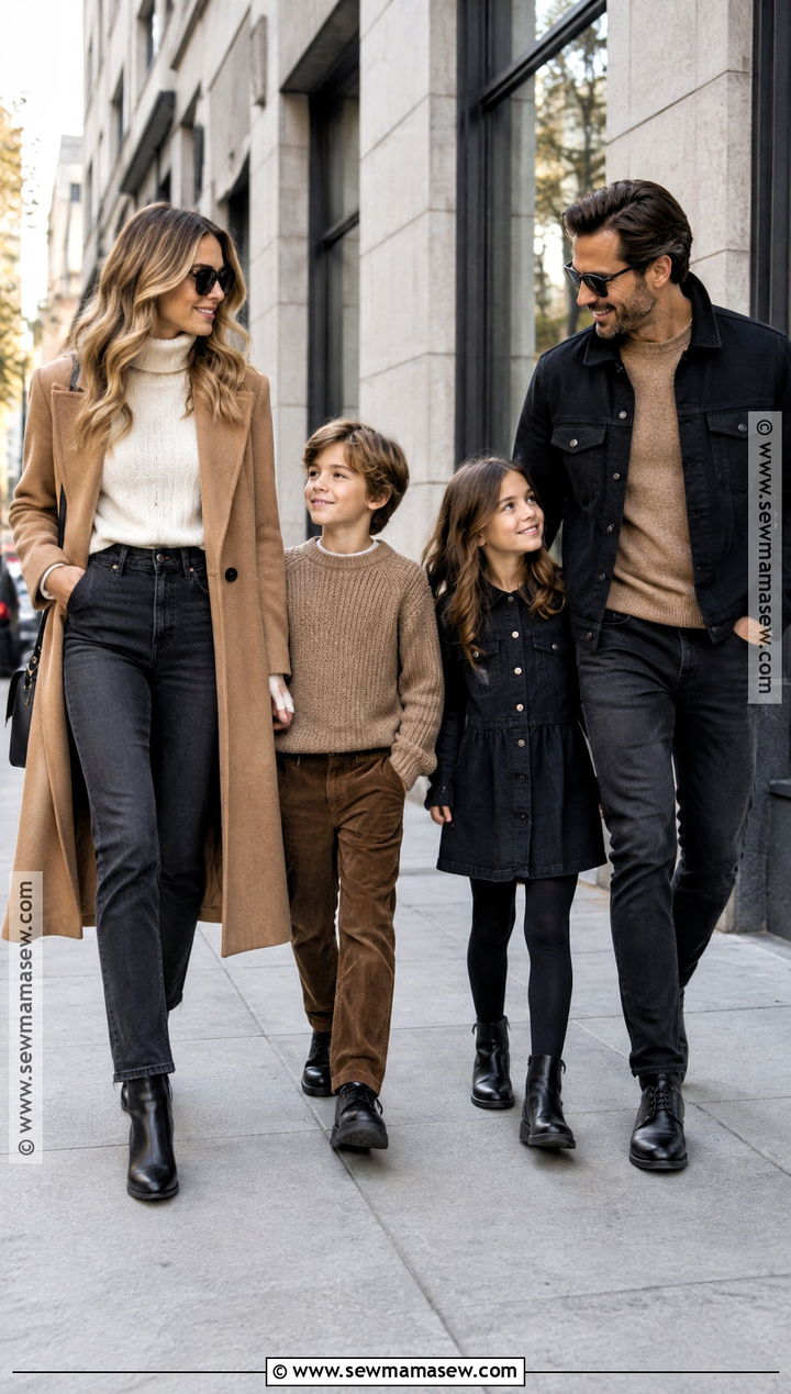 Black Denim and Camel Fall Family Outfits - 25 fall family outfits