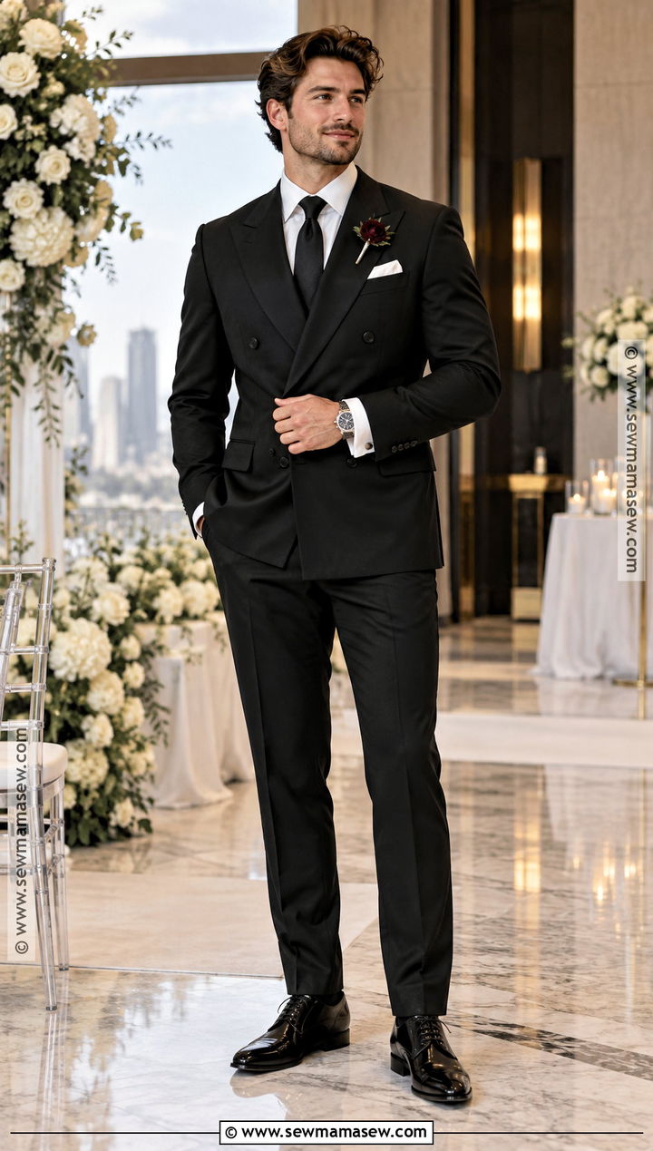 Black Double Breasted Groom Suit for a Fall Wedding - 15 fall mens wedding attire groom style ideas