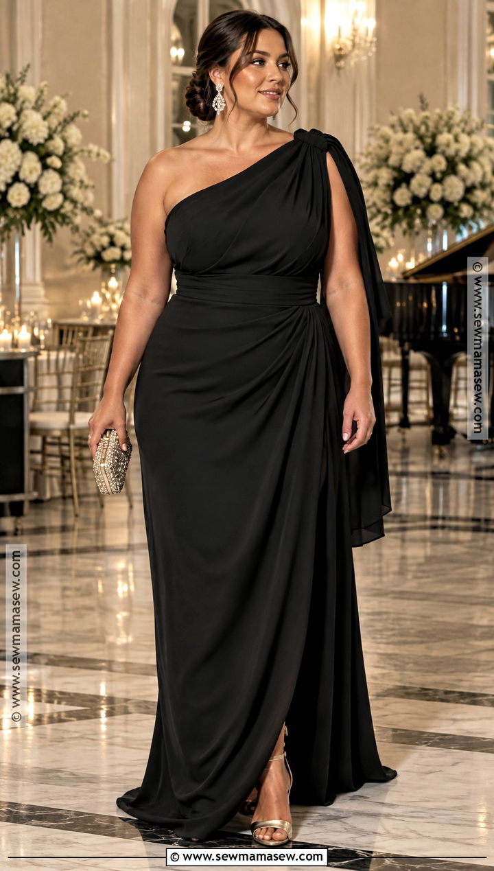 Black Draped Maxi Fall Wedding Dress - 15 Fall Wedding Dress Midsize Ideas