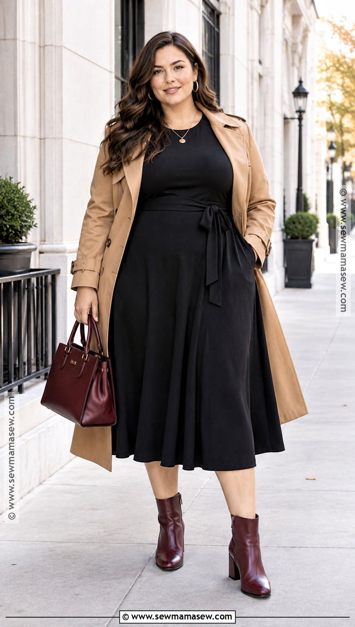 Black Dress With Burgundy Ankle Boots - 15 fall dress with ankle boots