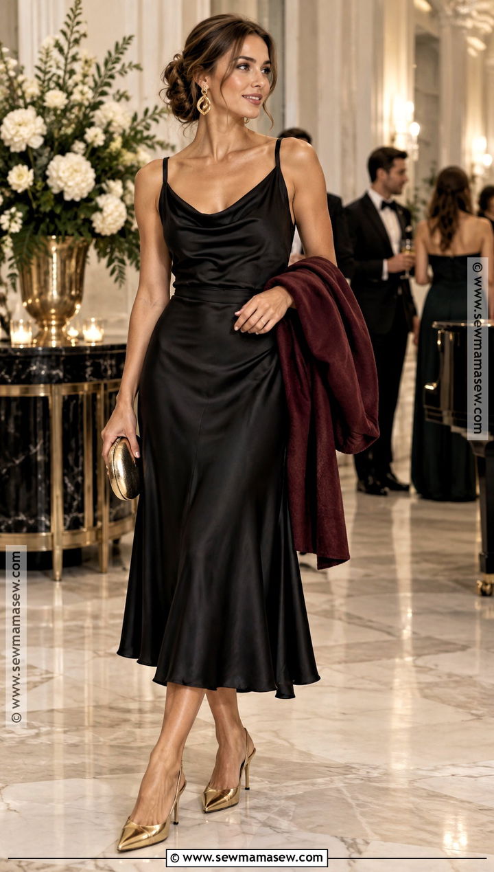 Black Dress With Gold Accessories Fall Wedding Guest Outfit - 25 semi formal fall wedding guest attire ideas
