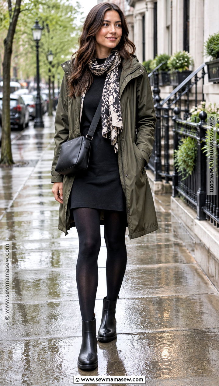Black Dress With Raincoat And Rain Boots - 25 black dress fall outfit ideas