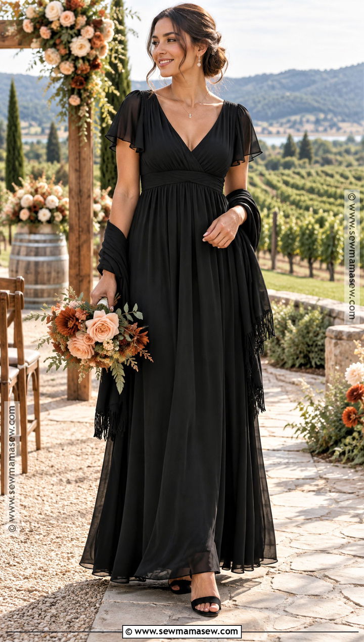 Black Empire Waist Chiffon Bridesmaid Dress - 15 black bridesmaid dresses fall wedding