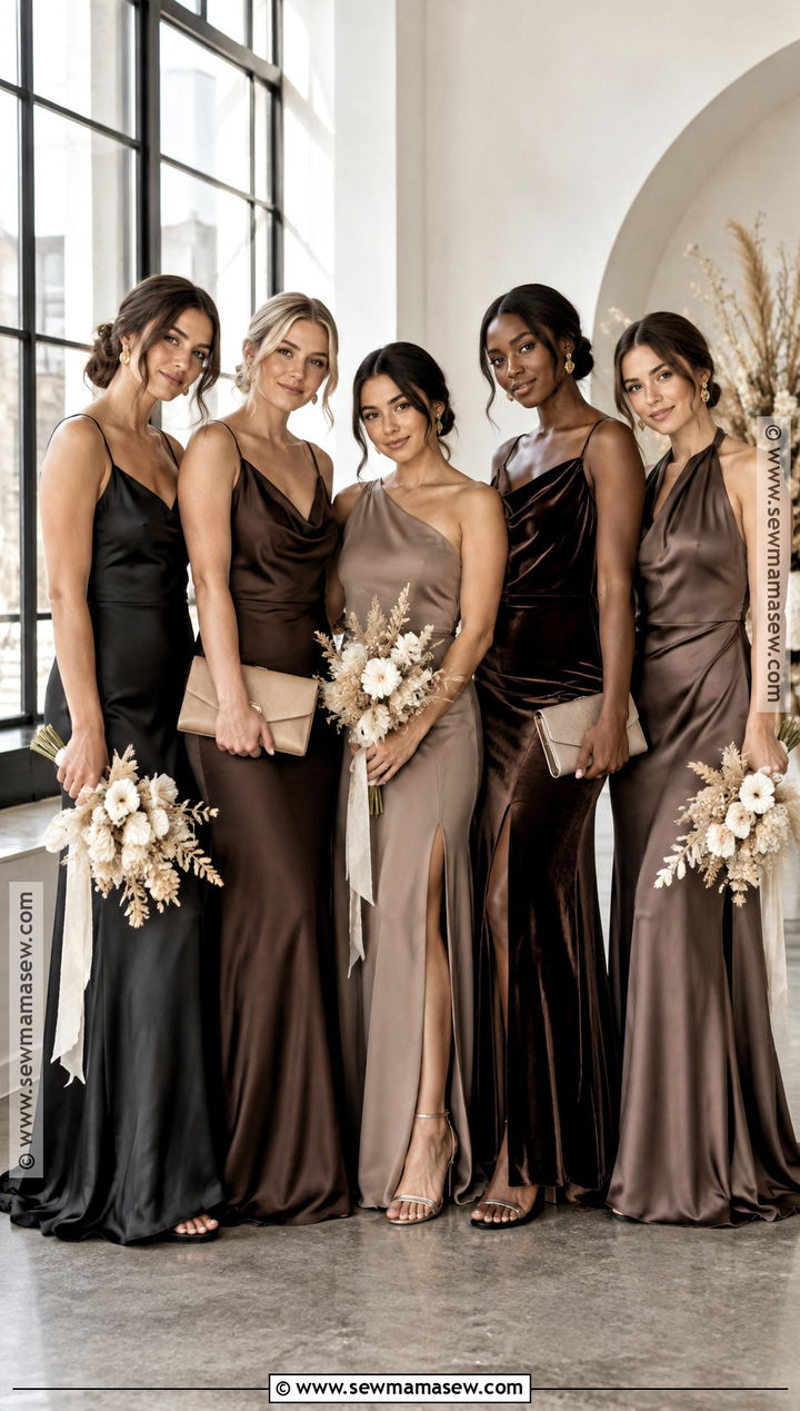 Black Espresso And Taupe Mismatched Bridesmaid Dresses - 15 mismatched bridesmaid dresses fall autumn color palettes