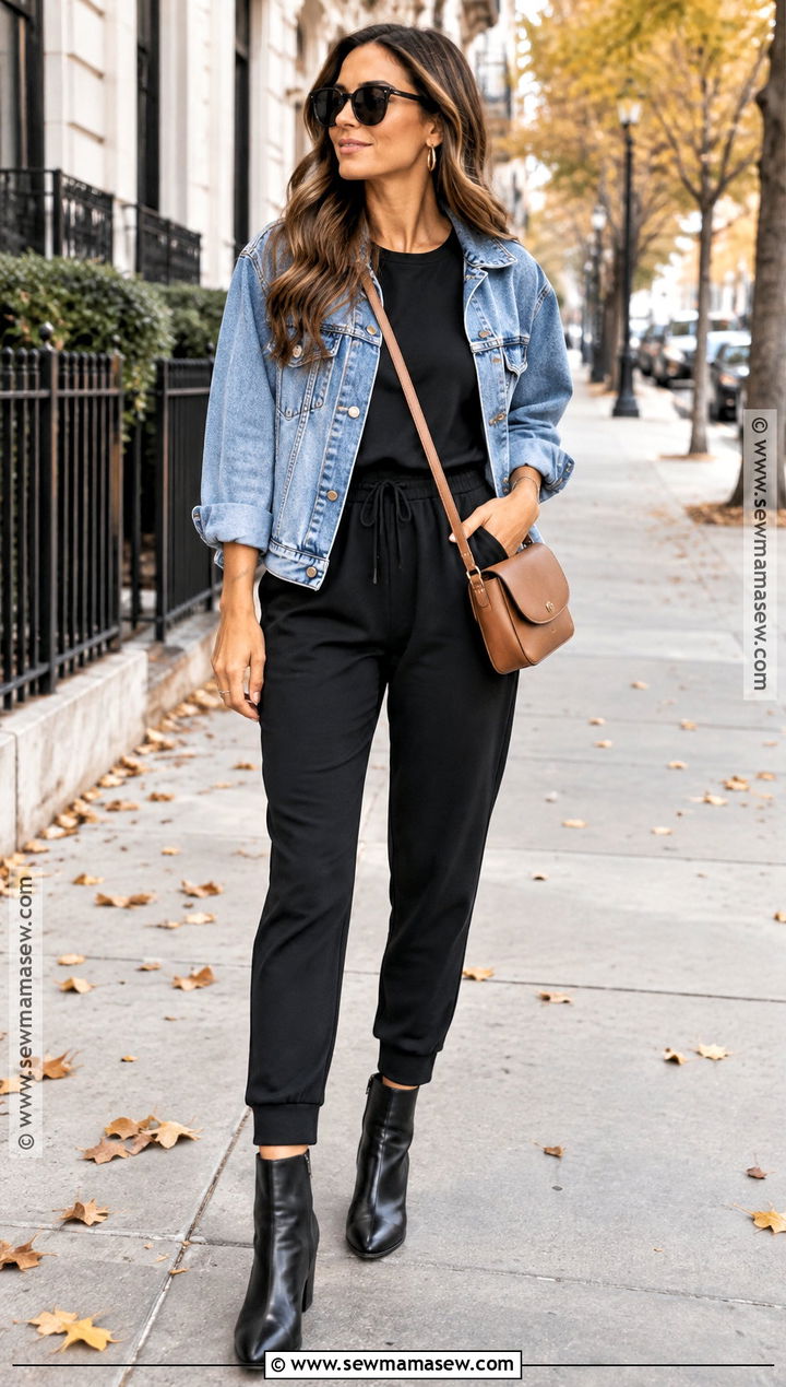 Black Fall Onesie Outfit With Denim Jacket - 15 fall onesie outfit ideas