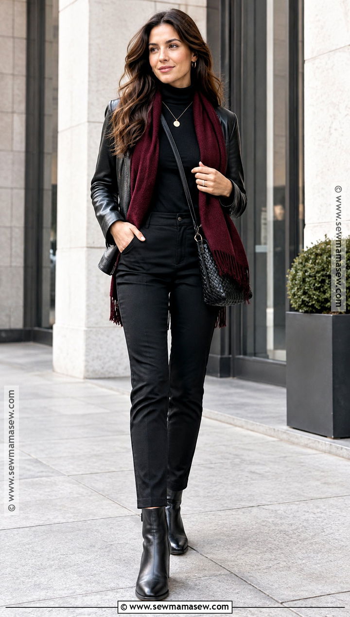Black Fall Travel Outfit With Leather Jacket - 20 fall travel wardrobe ideas
