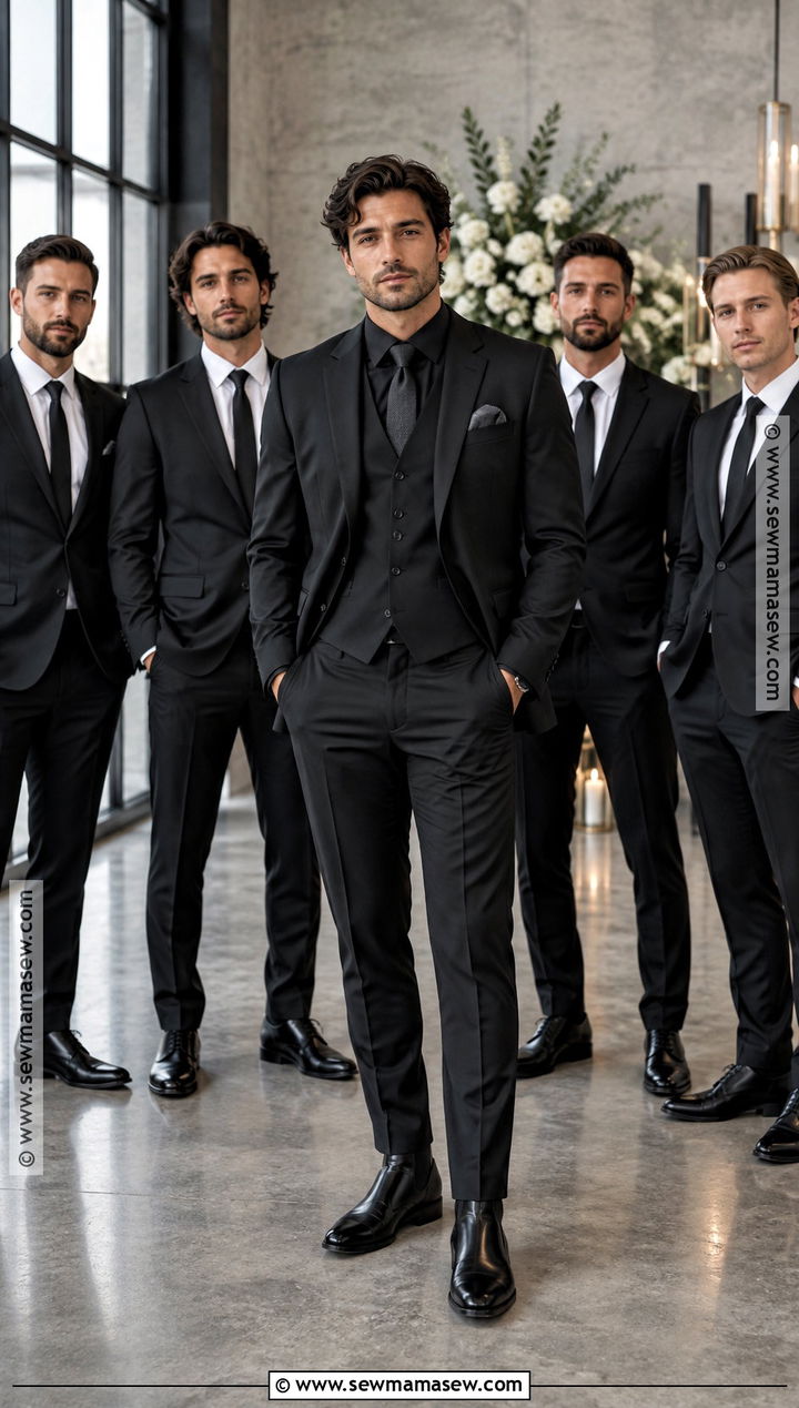 Black Fall Wedding Suit With Monochrome Accessories - 15 fall mens wedding attire groom & groomsmen suits ideas