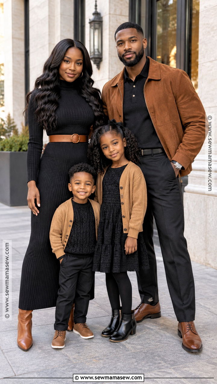 Black Family Fall Photoshoot Outfits in Black and Cognac - 15 black family fall photoshoot outfits
