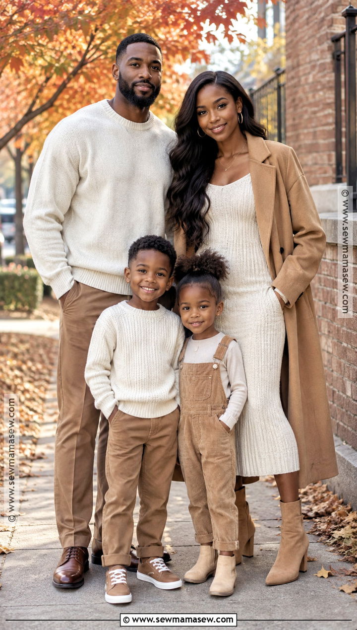 Black Family Fall Photoshoot Outfits in Cream and Camel - 15 black family fall photoshoot outfits