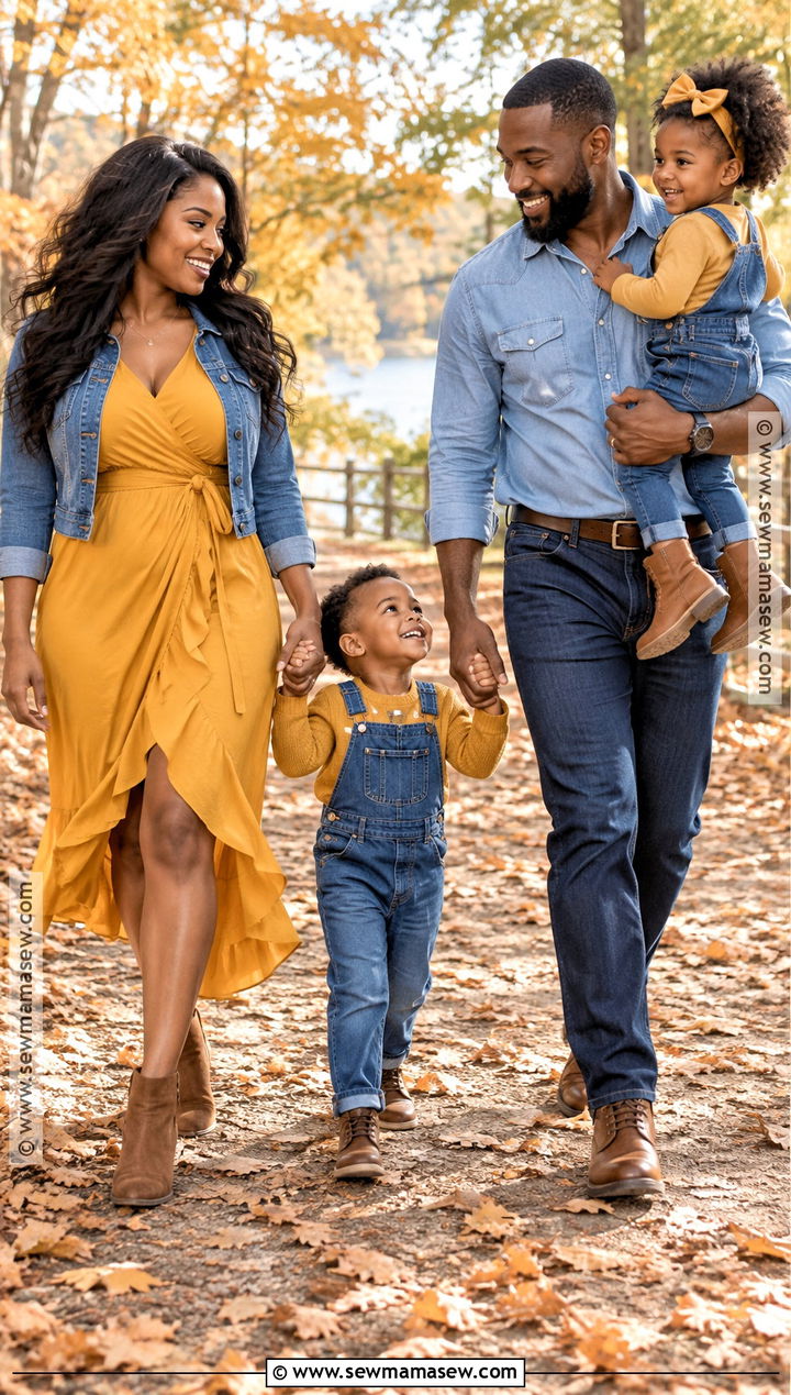 Black Family Fall Photoshoot Outfits in Denim and Mustard - 15 black family fall photoshoot outfits
