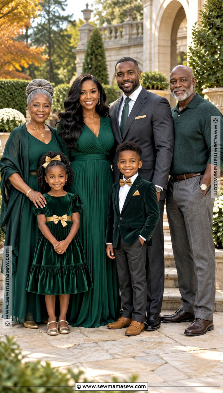 Black Family Fall Photoshoot Outfits in Emerald and Gold - 15 black family fall photoshoot outfits