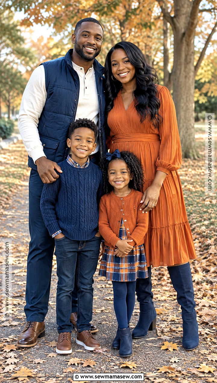 Black Family Fall Photoshoot Outfits in Navy and Burnt Orange - 15 black family fall photoshoot outfits
