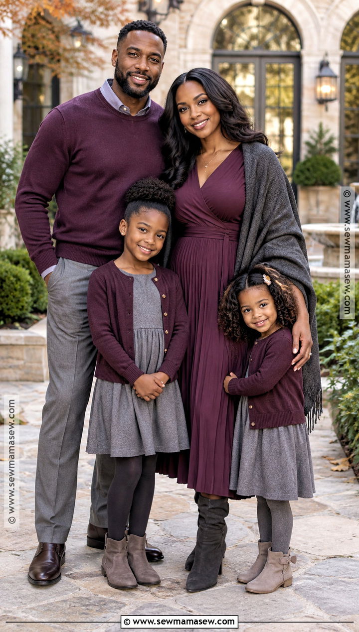 Black Family Fall Photoshoot Outfits in Plum and Gray - 15 black family fall photoshoot outfits
