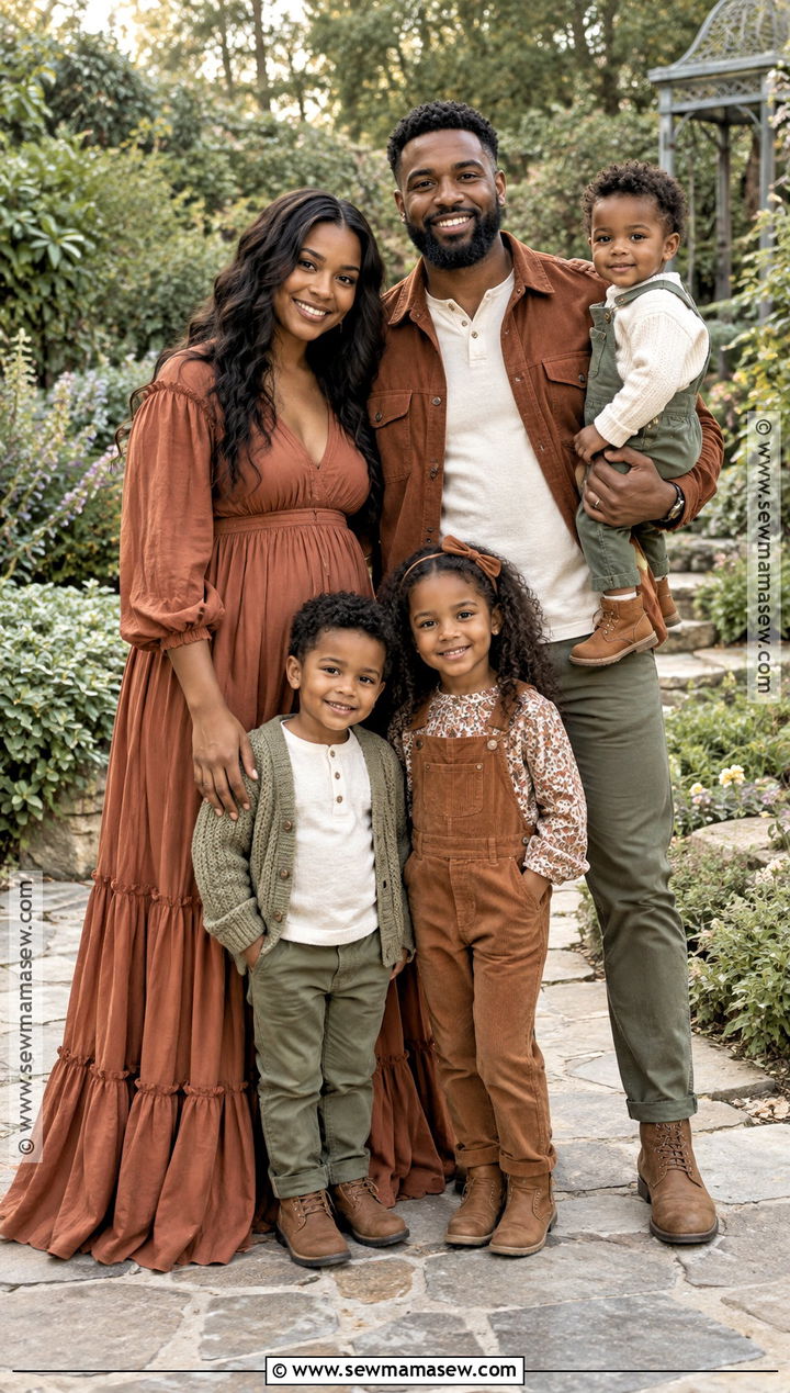 Black Family Fall Photoshoot Outfits in Terracotta and Sage - 15 black family fall photoshoot outfits
