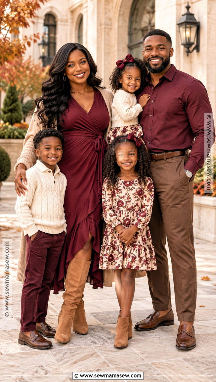 Black Family Fall Pictures Outfits In Berry And Camel - 25 black family fall pictures outfits