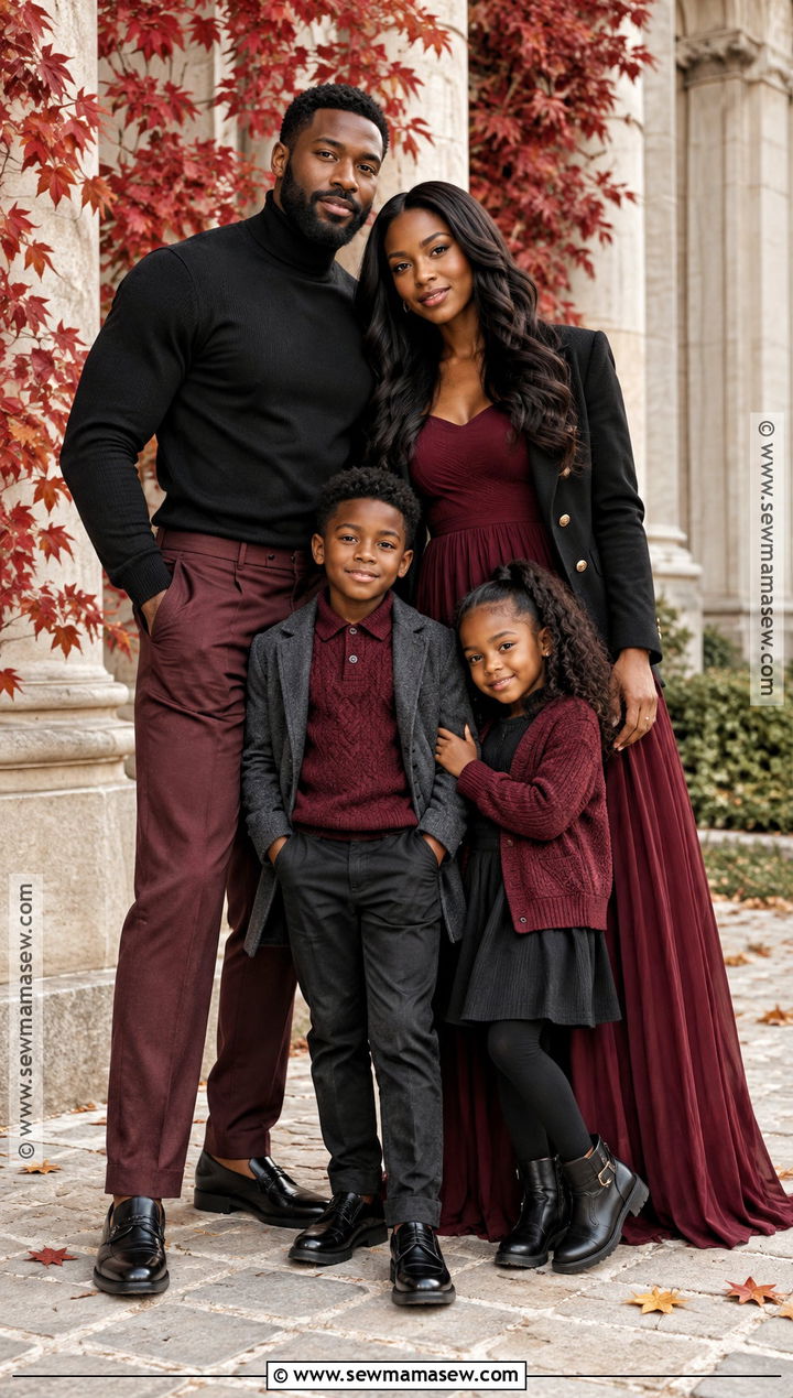 Black Family Fall Pictures Outfits In Black And Burgundy - 25 black family fall pictures outfits