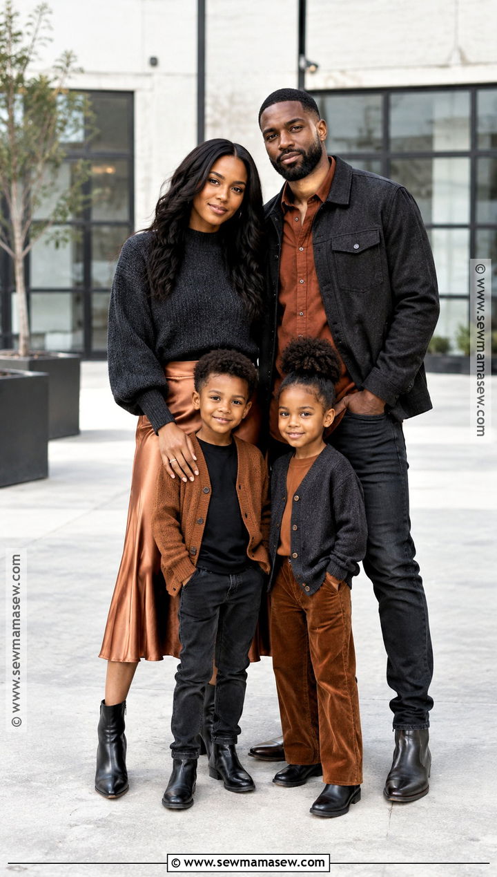 Black Family Fall Pictures Outfits In Copper And Charcoal - 25 black family fall pictures outfits