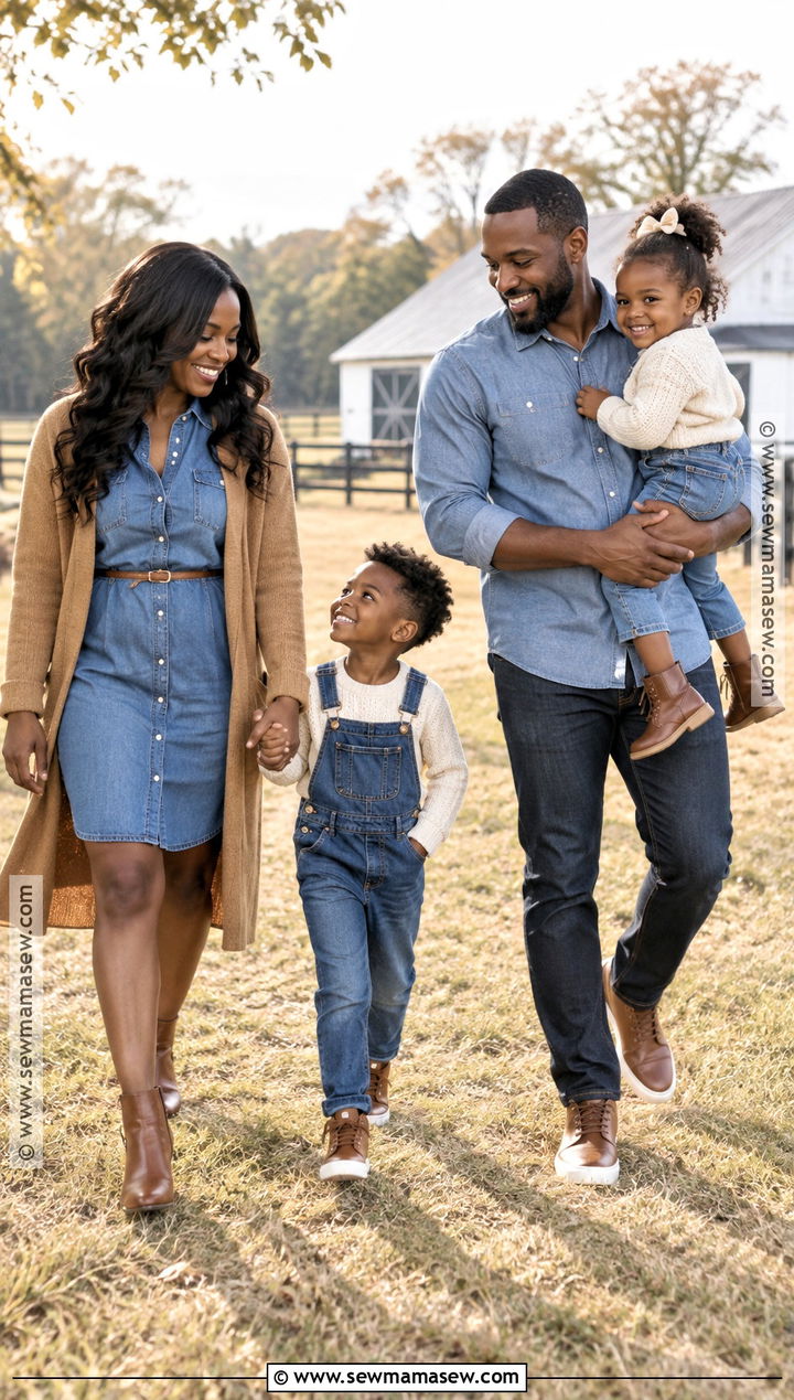 Black Family Fall Pictures Outfits In Denim And Camel - 25 black family fall pictures outfits