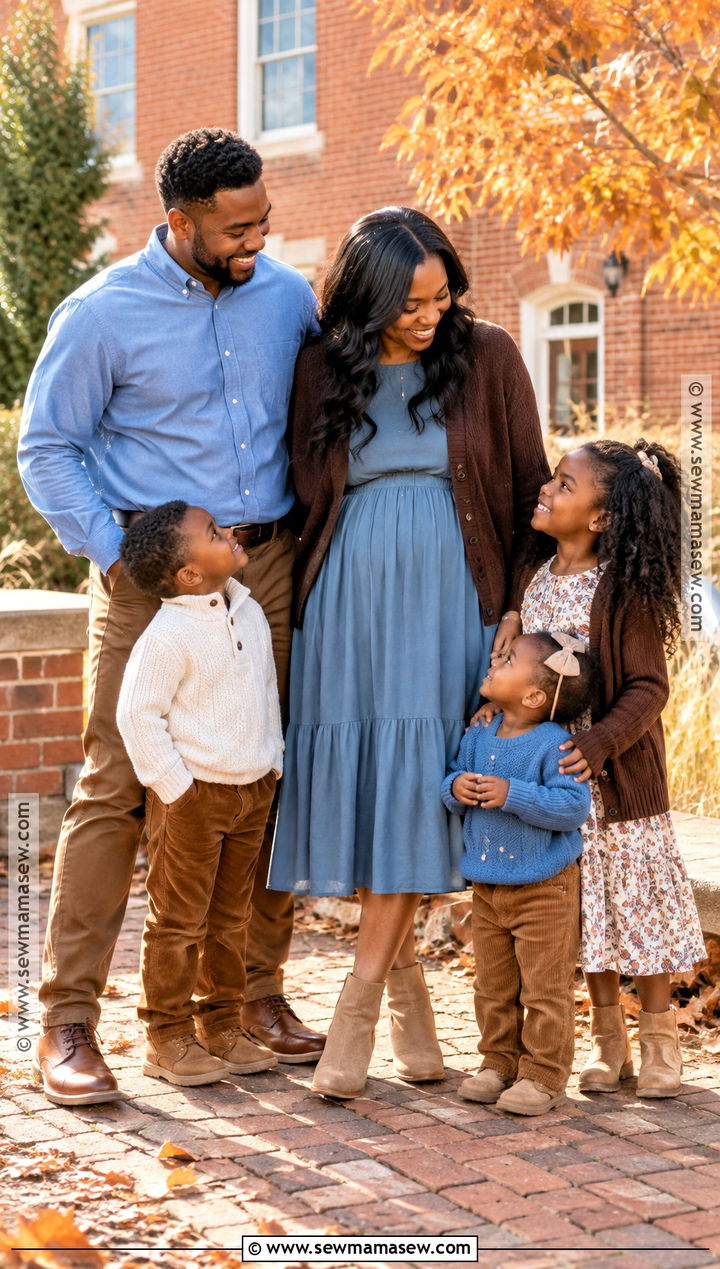 Black Family Fall Pictures Outfits In Dusty Blue And Brown - 25 black family fall pictures outfits