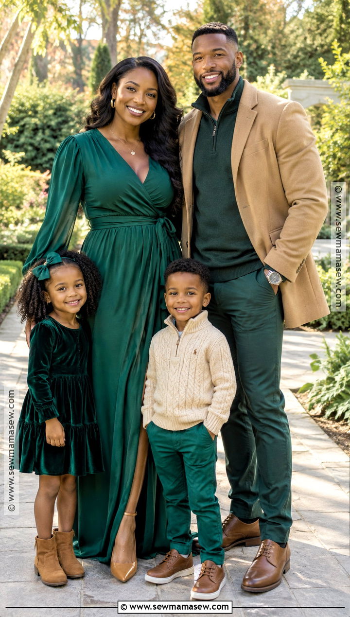 Black Family Fall Pictures Outfits In Emerald And Camel - 25 black family fall pictures outfits