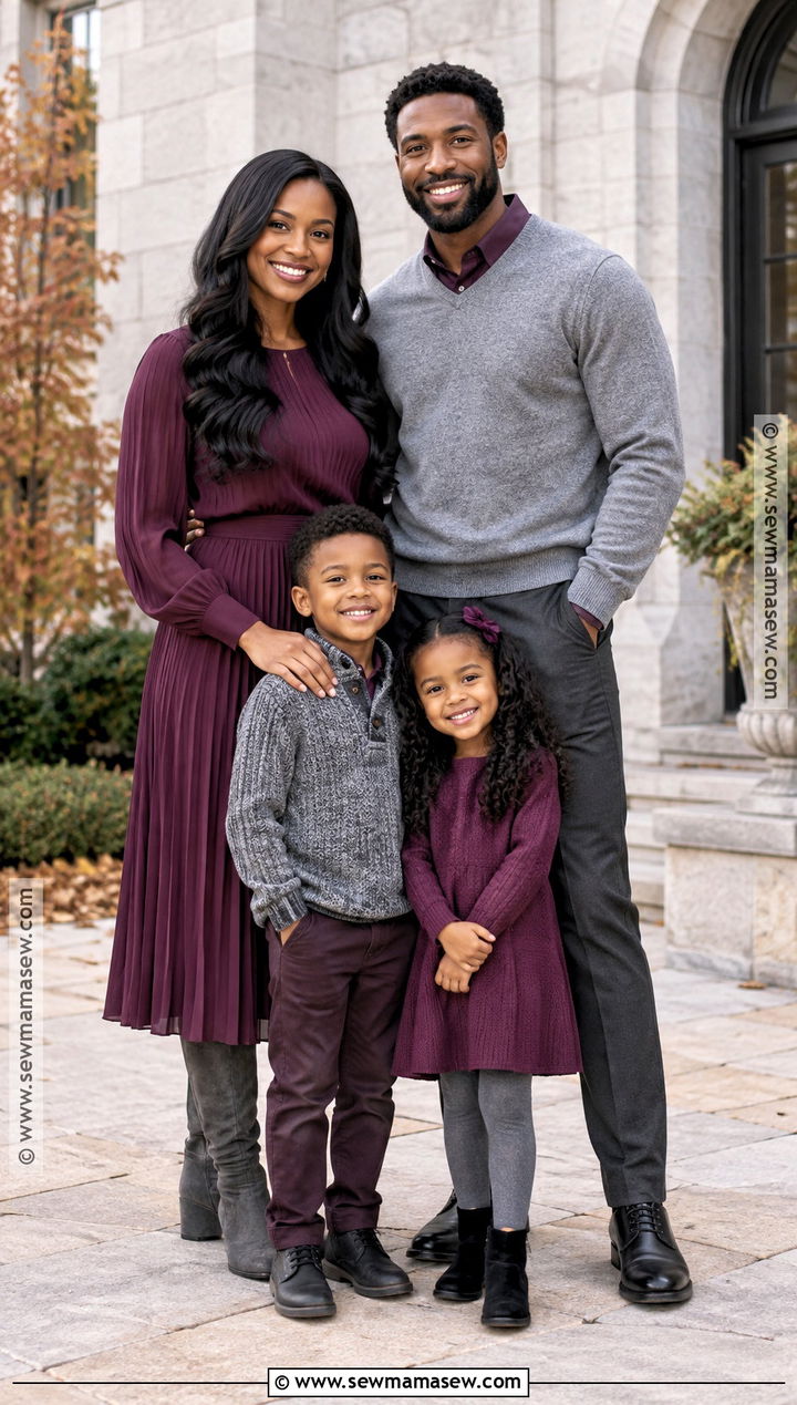 Black Family Fall Pictures Outfits In Plum And Gray - 25 black family fall pictures outfits