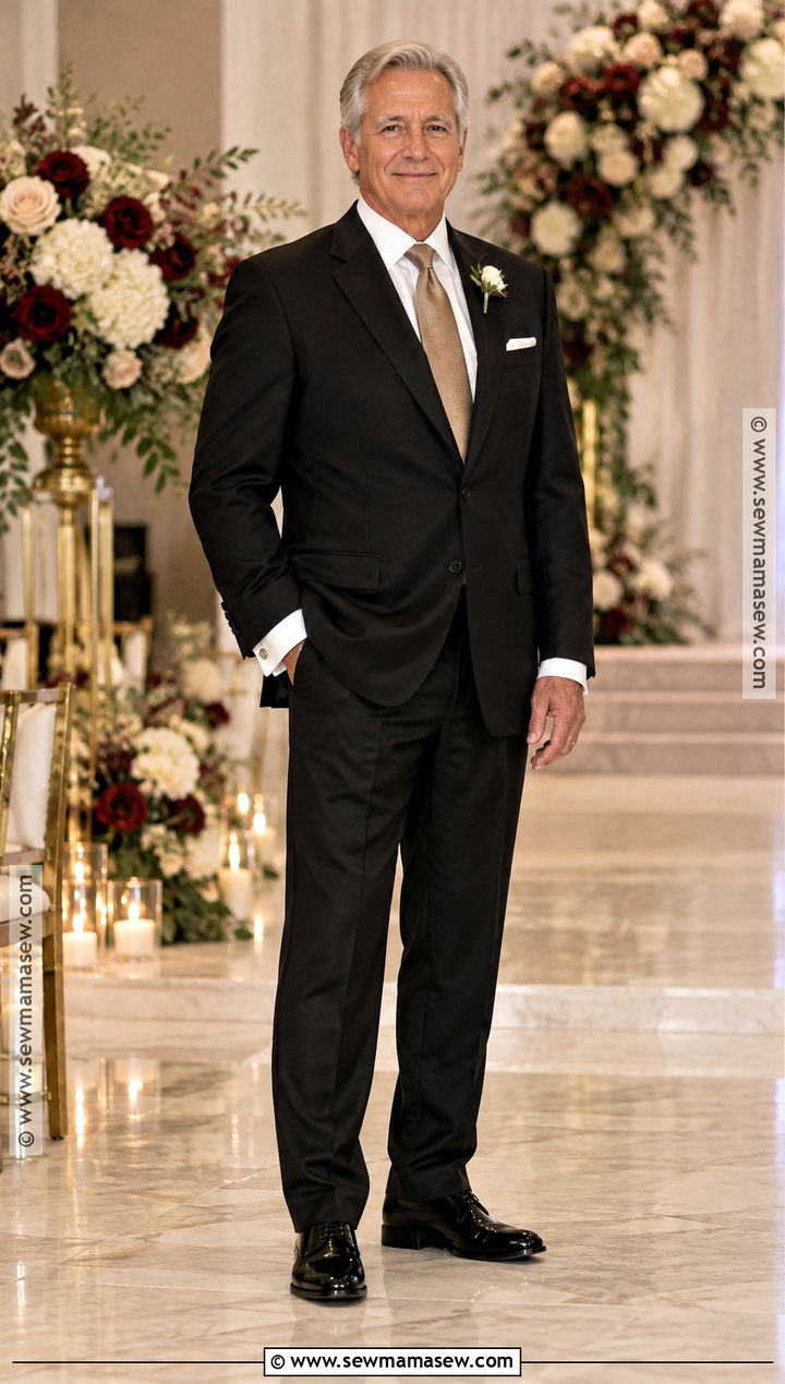Black Father Of The Bride Suit With Gold Tie - 15 Father Of The Bride Attire Fall Wedding Ideas