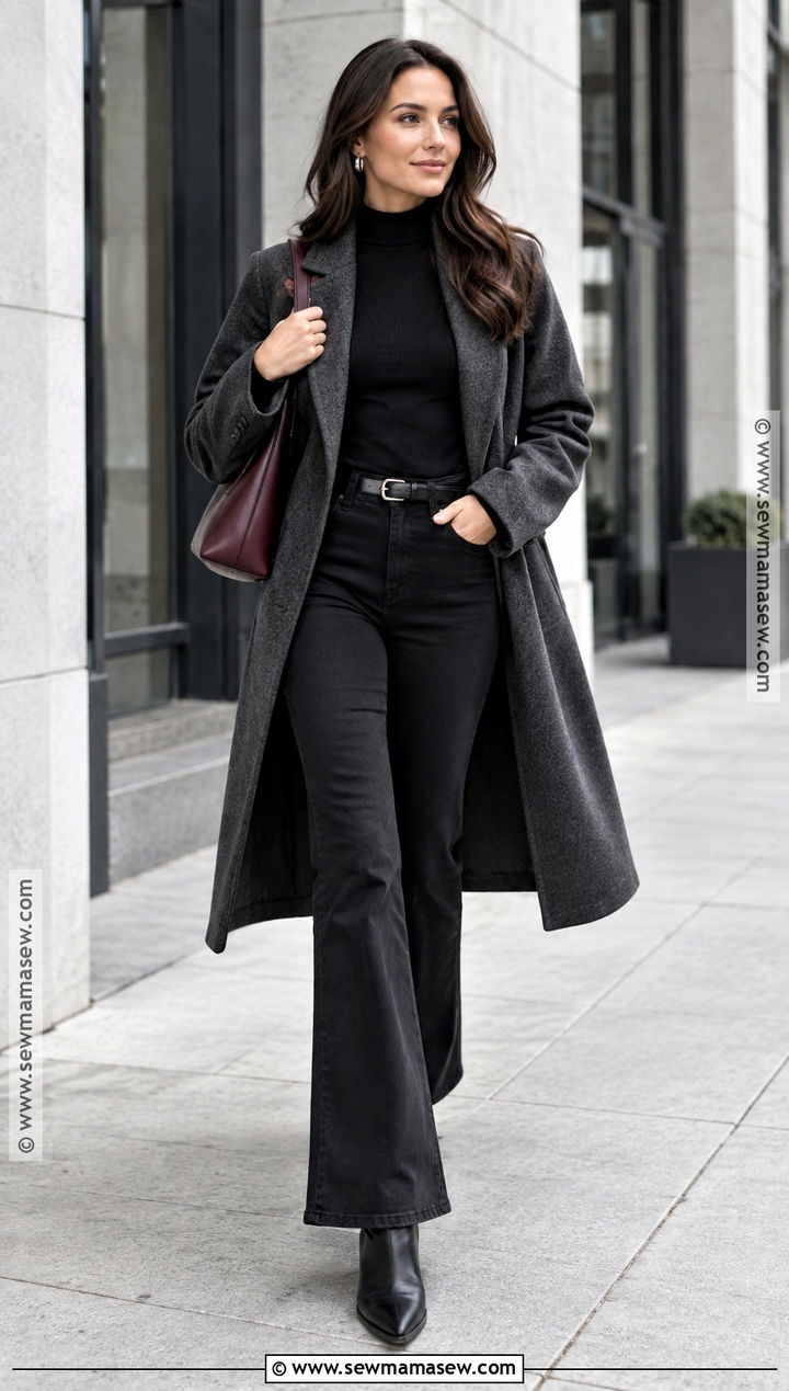 Black Flare Leg Jeans With Black Sweater And Boots - 15 flare leg jeans outfit fall