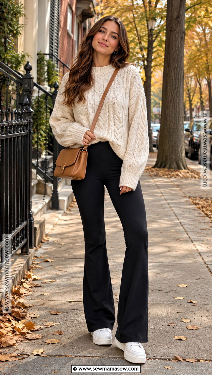 Black Flare Leggings And Oversized Sweater - 25 flare leggings outfit fall