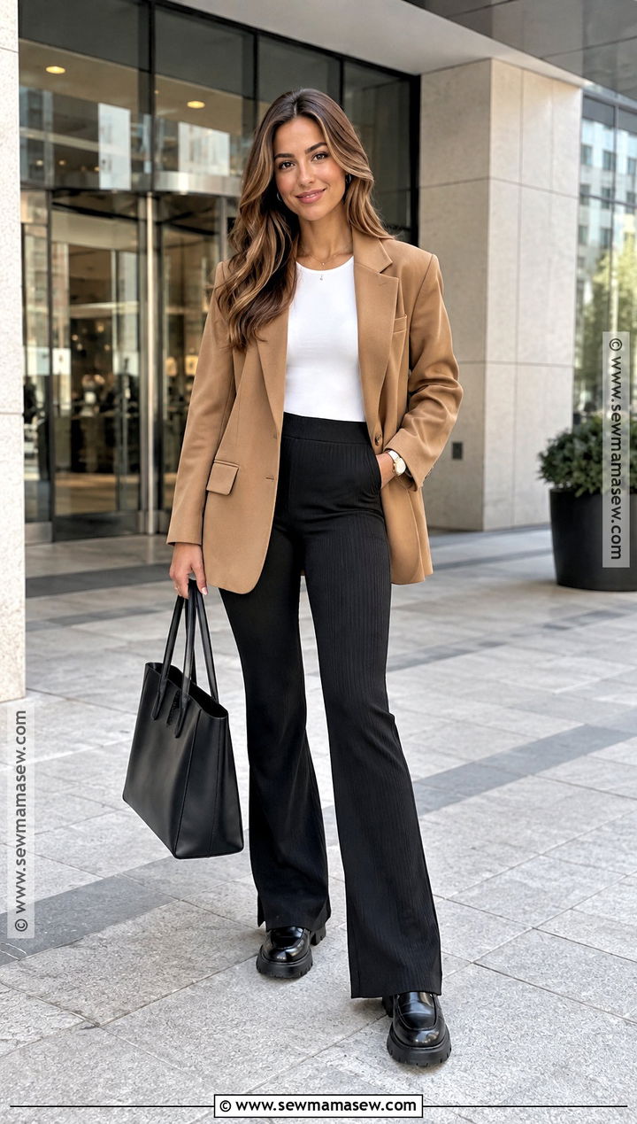 Black Flare Leggings With A Blazer - 20 Black Flare Leggings Outfit Fall