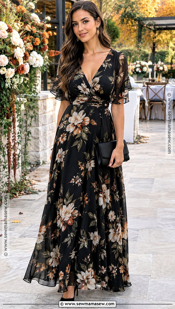 Black Floral Bridesmaid Dress For Fall - 20 black bridesmaid dresses fall