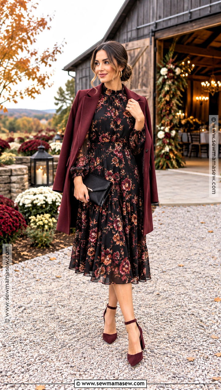Black Floral Dress Fall Wedding Guest Outfit - 25 casual fall wedding outfit guest ideas