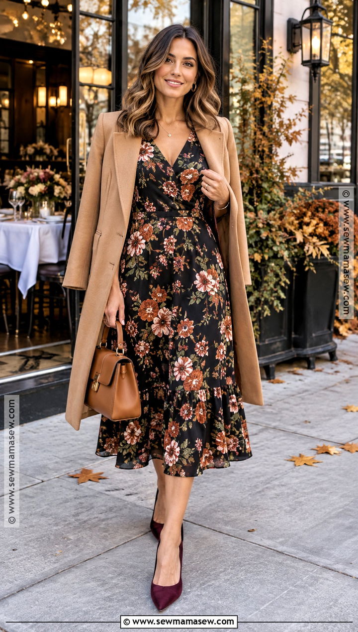 Black Floral Dress Fall Wedding Shower Outfit - 20 Fall Wedding Shower Outfit For Guest Ideas