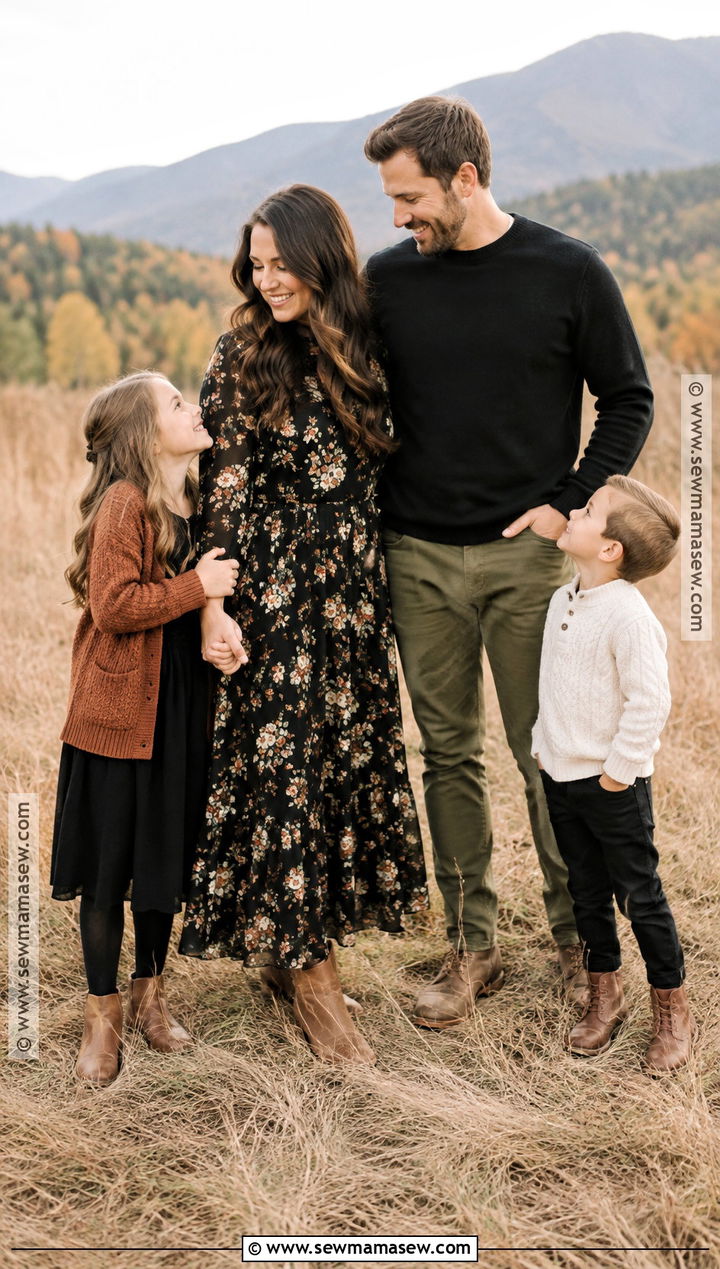 Black Floral Dress Family Outfits - 20 fall family photos black outfits