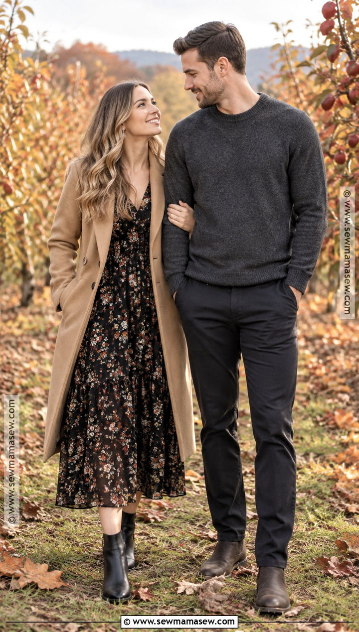 Black Floral Dress With Ankle Boots - 15 fall engagement pictures black outfit ideas