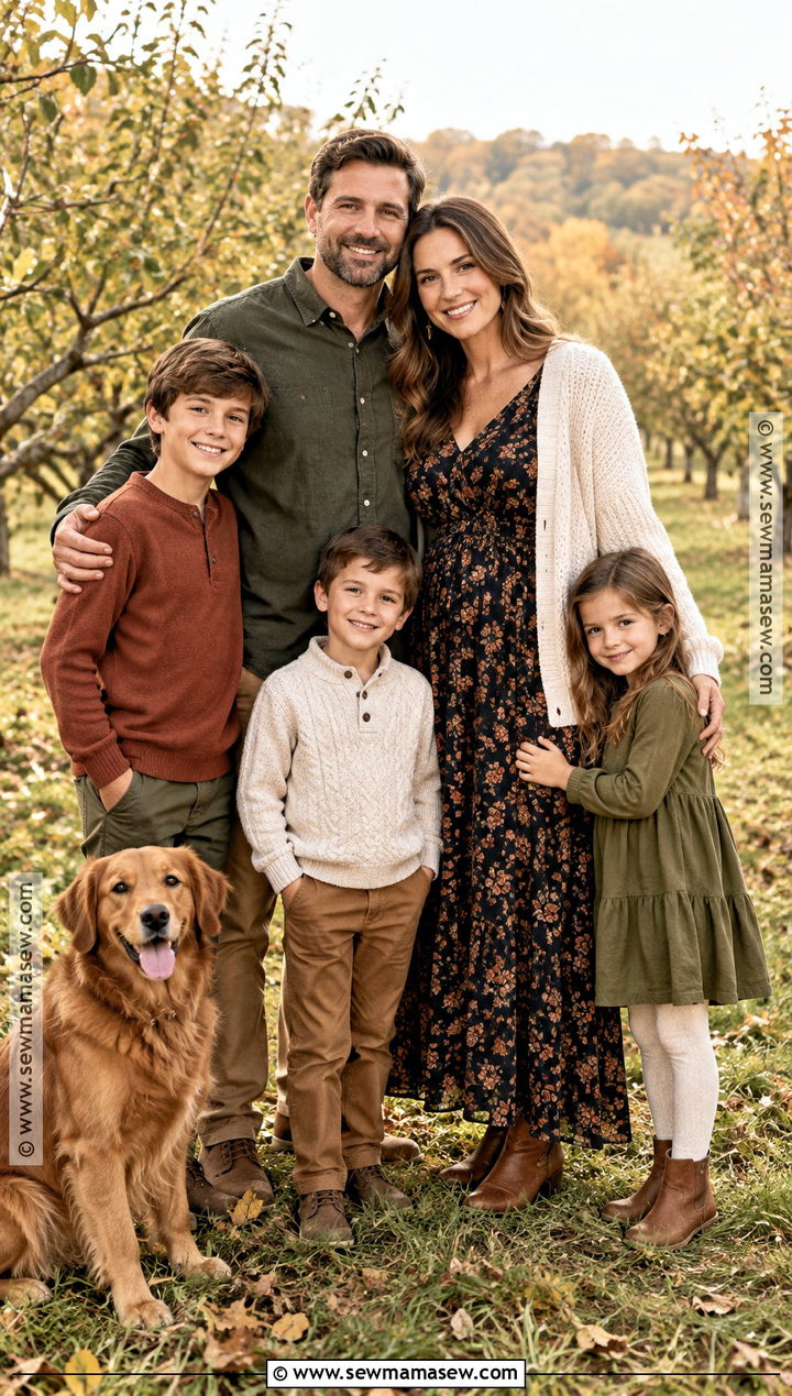 Black Floral Dress With Rust Family Outfits - 15 Black Dress Fall Photoshoot Ideas for Family