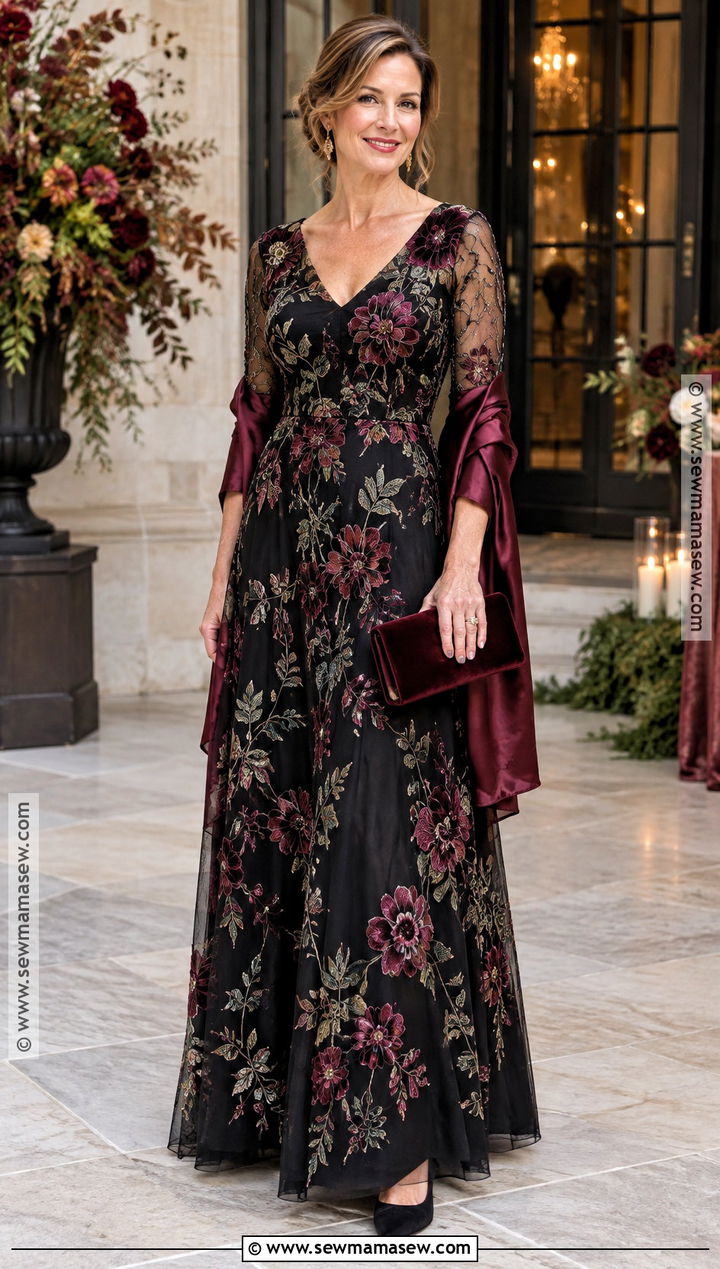 Black Floral Embroidered Mother Of The Bride Gown - 20 Mother Of The Bride Dresses Fall Wedding