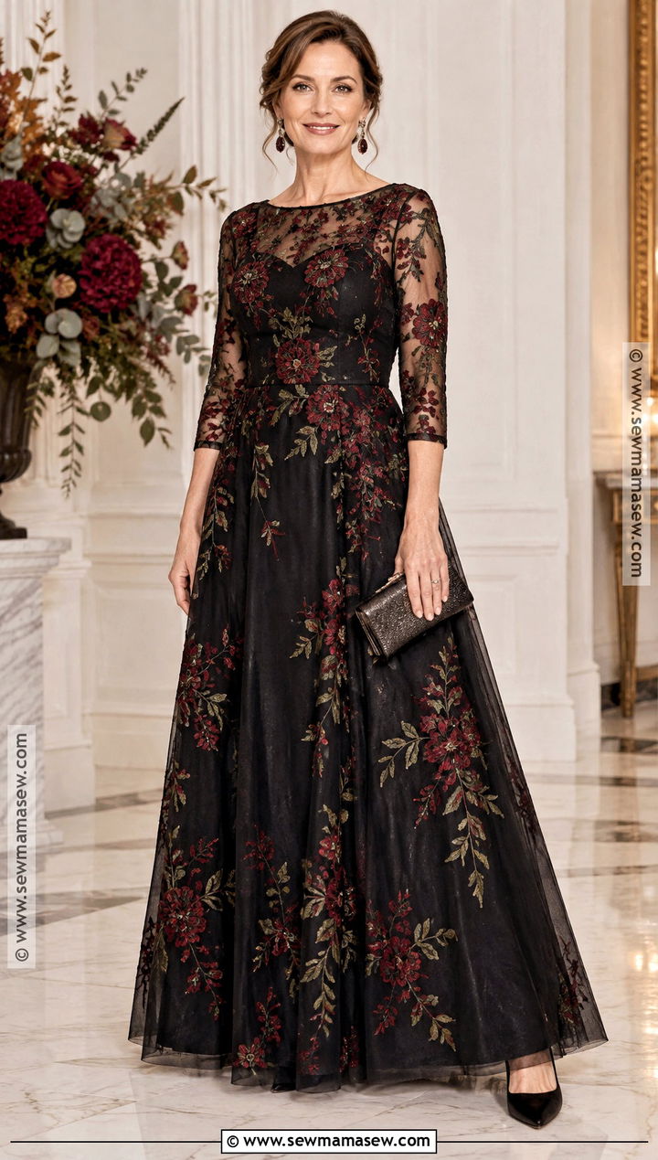 Black Floral Embroidered Mother Of The Bride Gown - 15 Autumn Mother Of The Bride Dresses