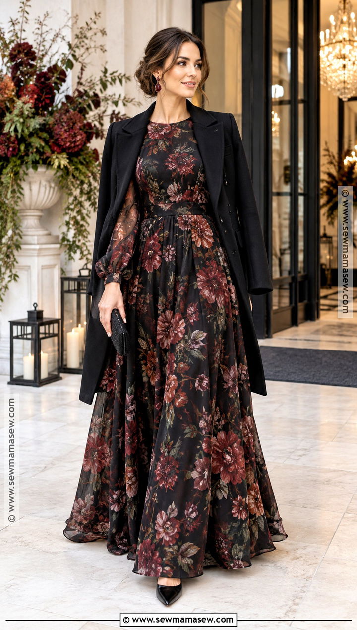 Black Floral Fall Gown - 15 Fall Color Gowns