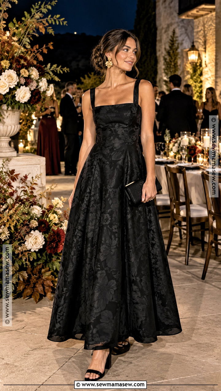Black Floral Jacquard Bridesmaid Dress - 15 Fall Outdoor Wedding Bridesmaid Dresses