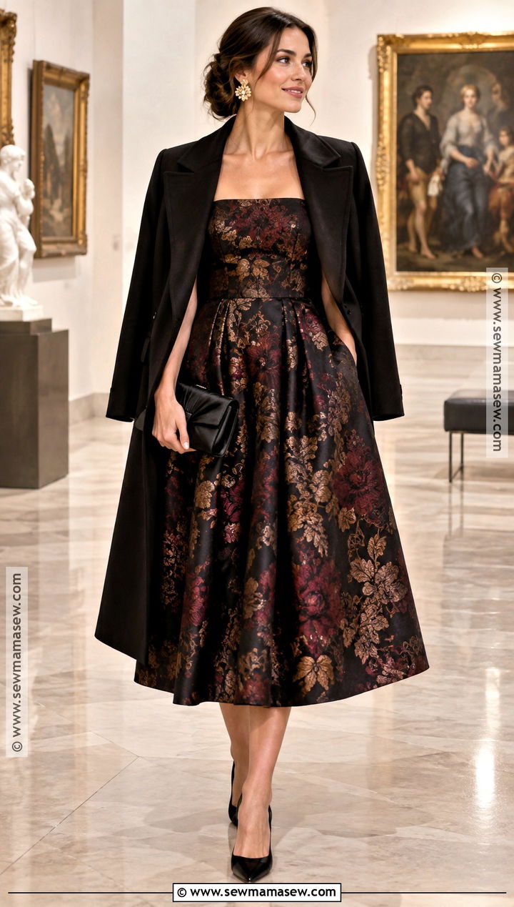 Black Floral Jacquard Fall Wedding Guest Dress - 25 fall wedding guest dress october formal ideas