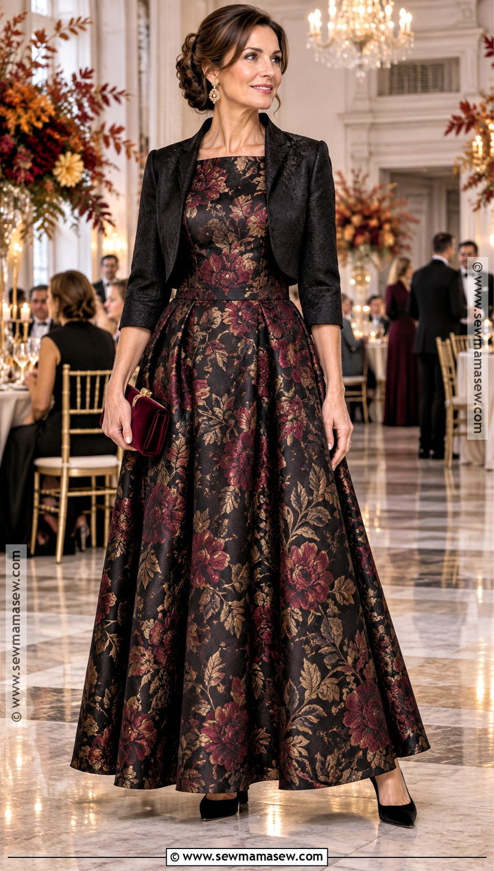 Black Floral Jacquard Mother of the Bride Dress - 15 Mother Of Bride Dresses Fall Wedding