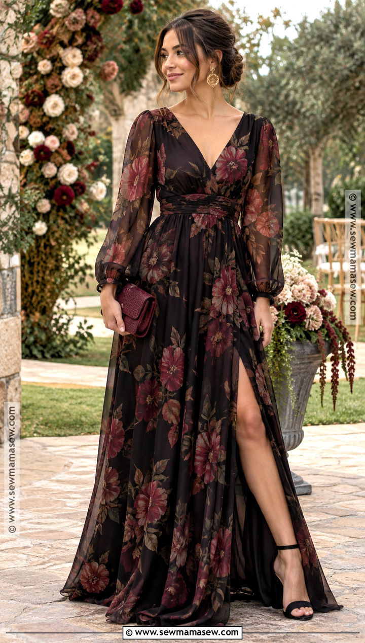 Black Floral Maid of Honor Dress - 20 fall maid of honor dresses