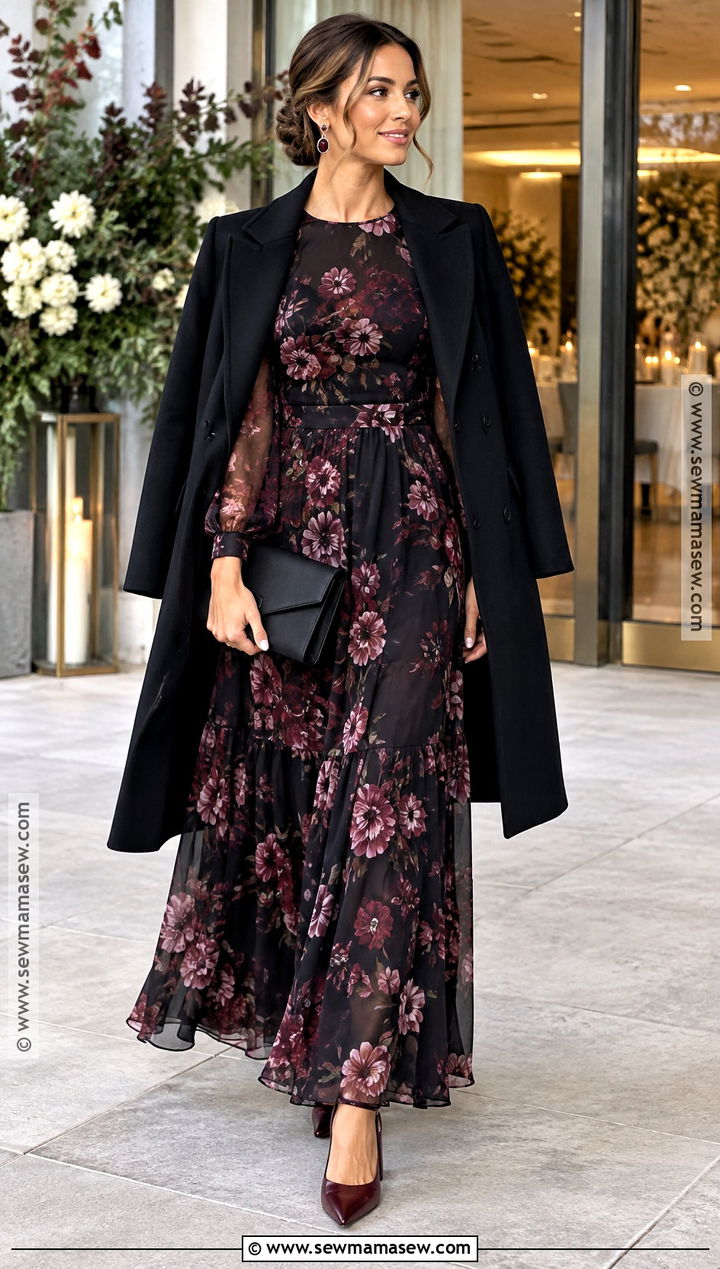 Black Floral Maxi Dress For A New York Fall Wedding - 15 new york fall wedding guest outfit ideas