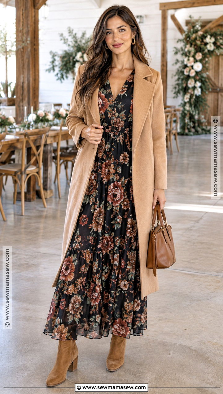 Black Floral Maxi Dress Outfit - 15 fall bridal shower guest outfit ideas